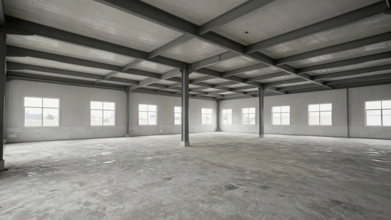 Clean, newly finished interior of a commercial industrial unit with high ceilings, concrete floors, and new utility inst